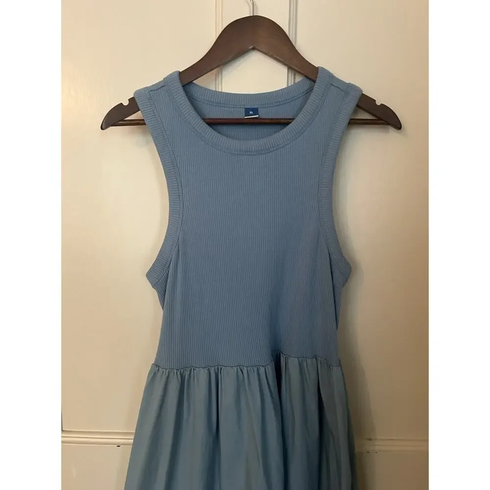 Old Navy Boho Tank Top Full Skirt Midi Dress Womens Size XL Blue Classic Comfort